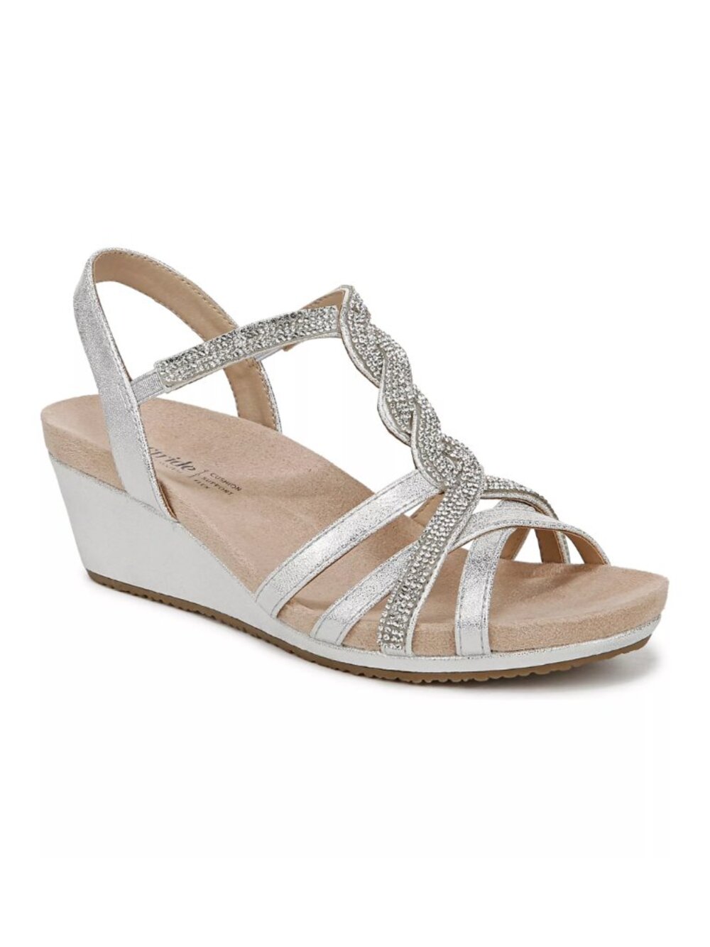 LifeStride Miami Wedge Dressy Sandals Rhinestone Silver Women's - Size 7.5W